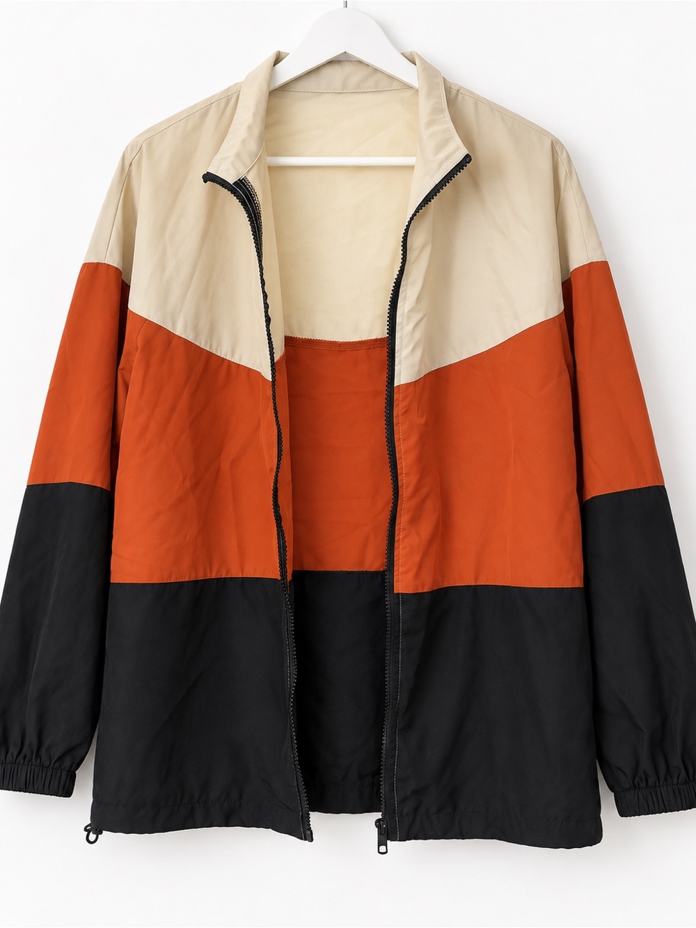 SHEIN Colorblock Trench Coat in Beige, Rust & Black